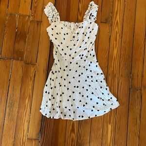 White Dress with Black Heart Pattern